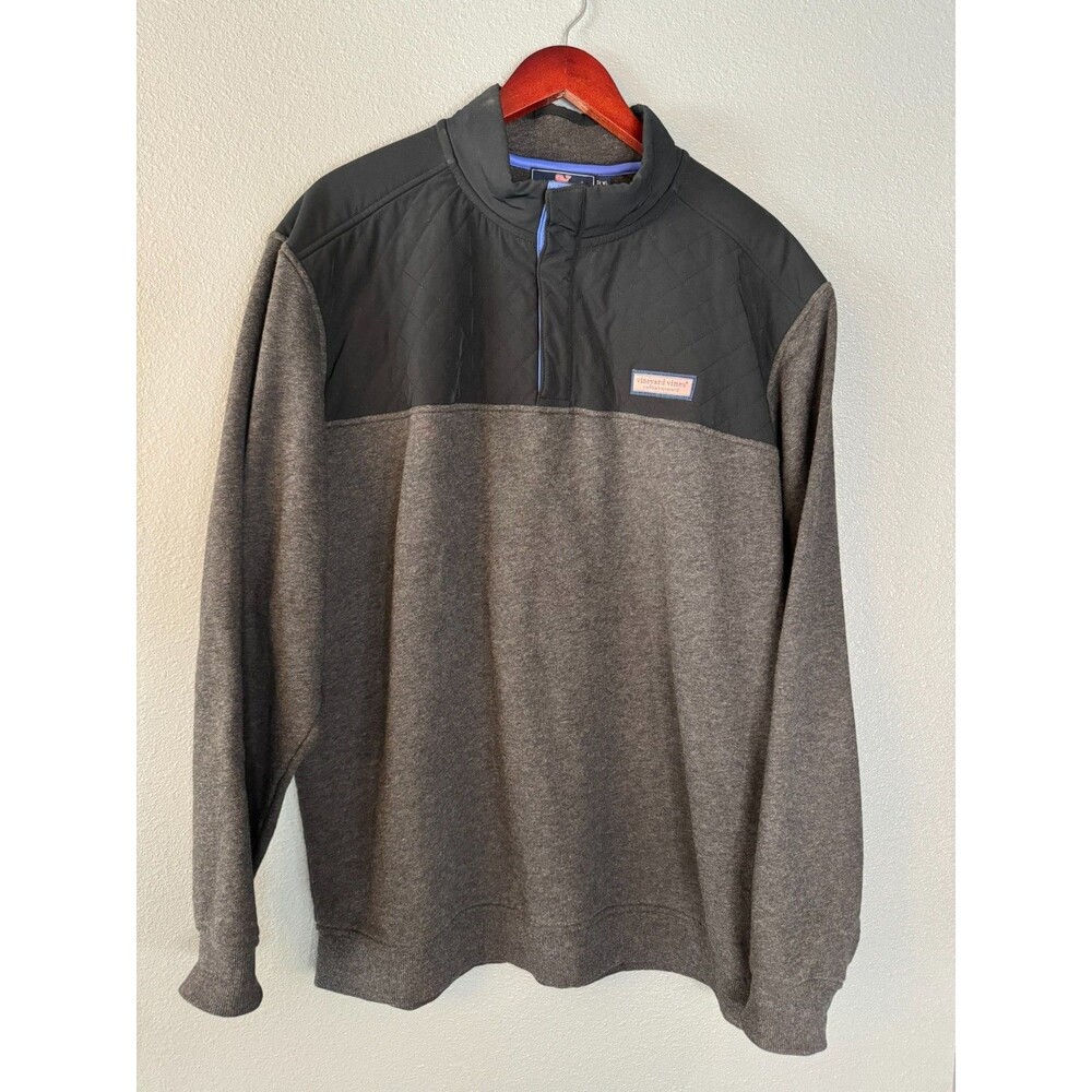 Vineyard Vines Quilted Quarter Snap Pullover Men's XL Gray Blue Shep Shirt